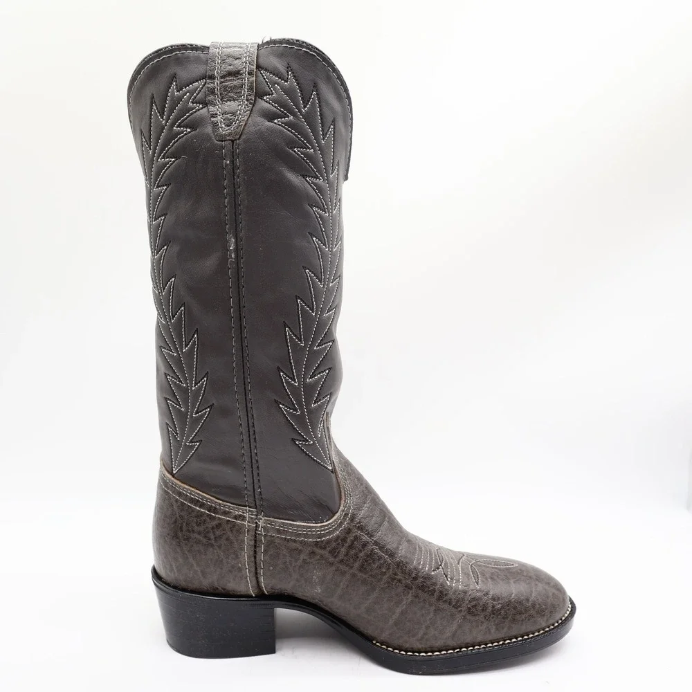 Acme 80s Western Boots Youth 3.5 D Grey Elephant Print Leather NIB 2395 Vintage